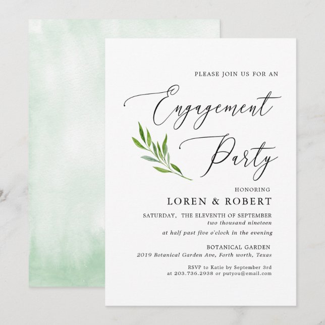 Convite Greenerescência Caligrafia Festa de noivado russa (Frente/Verso)