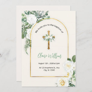 Convite Greenerescência E Dourado Natal Do Batismo