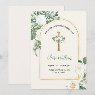 Convite Greenerescência E Dourado Natal Do Batismo