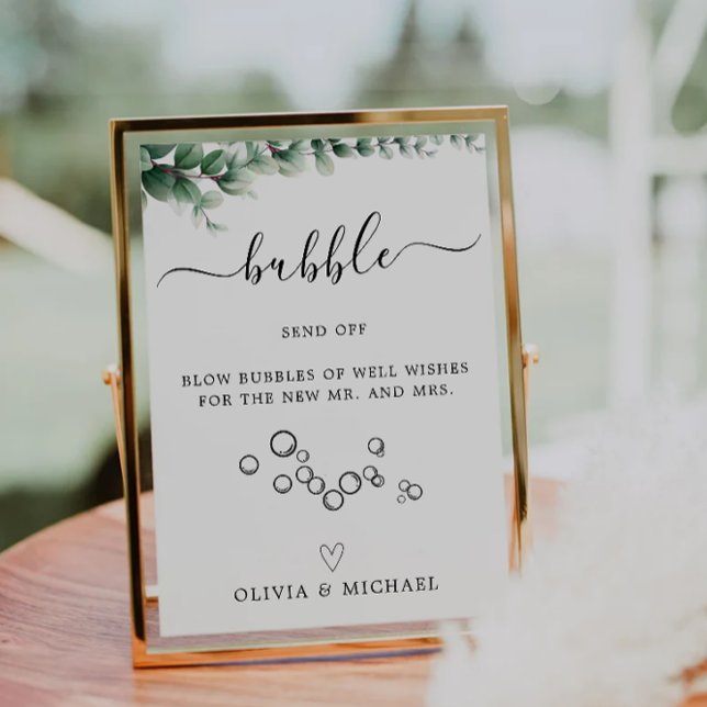 Convite Greenerescer Bubble Enviar Sinal, Sinal De Casamen (Greenery Bubble Send Off Sign, Wedding Sign, Invitation)