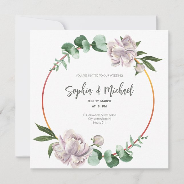 Convite Greenerescer Circle Frame de casamento Elegante (Frente)