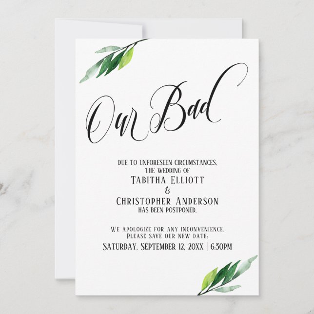 Convite Greenery adiou o lançamento do casamento "Nosso Ma (Frente)