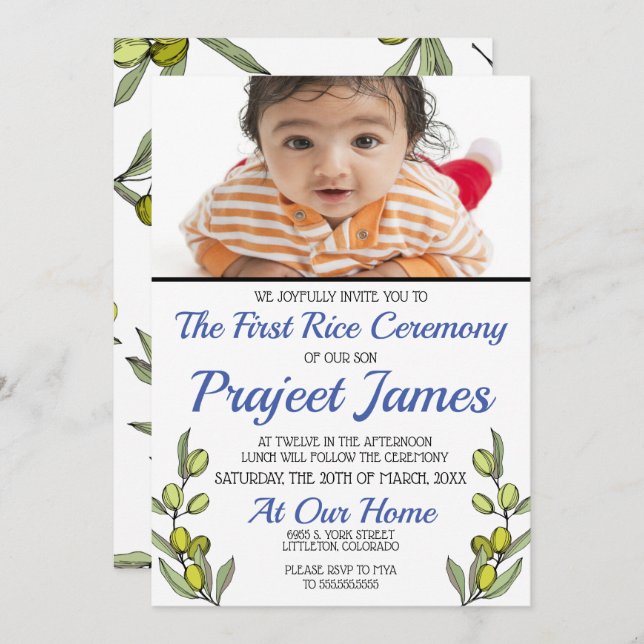 Convite Greenery Annaprashan (Frente/Verso)