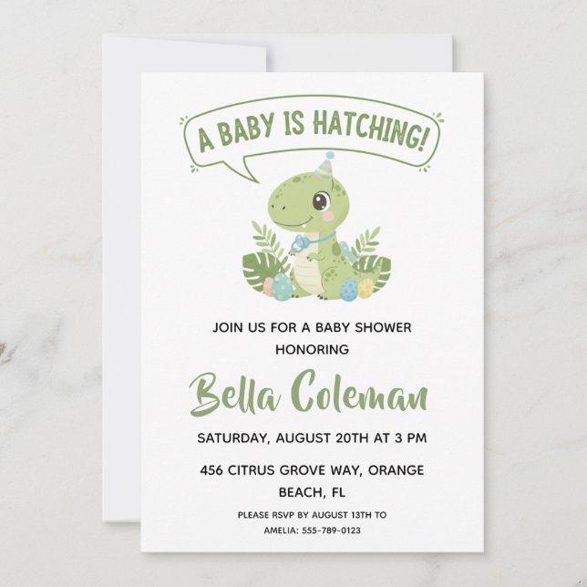 Convite Greenery baby dinosaur baby shower invitations (Frente)
