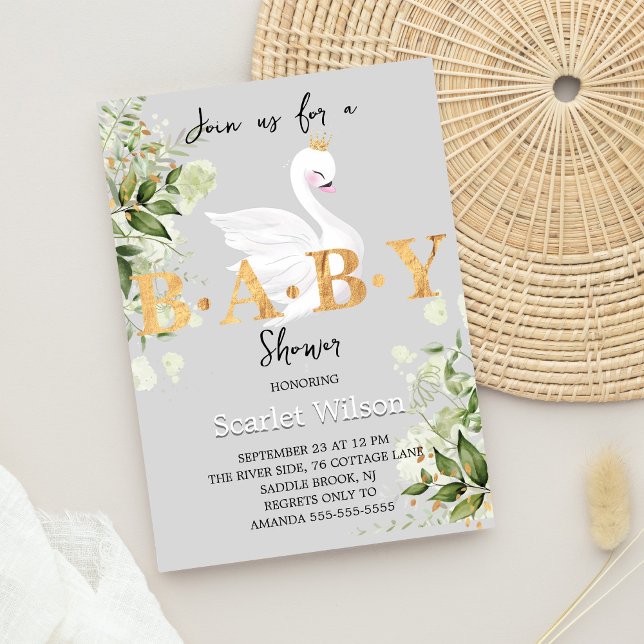 Convite Greenery Baby Swan Princess Chá de fraldas (Criador carregado)
