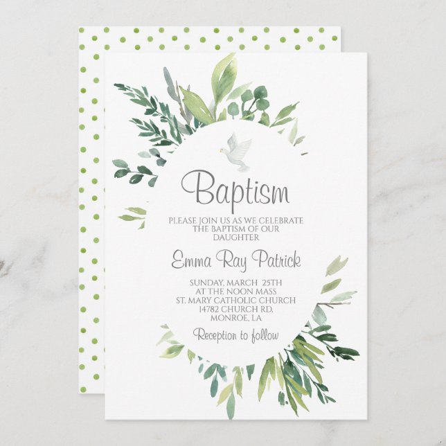 Convite Greenery Baptism (Frente/Verso)