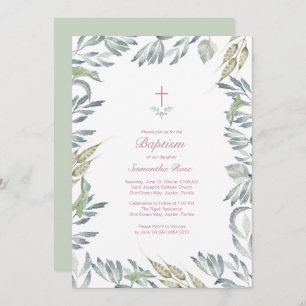 Convite Greenery Baptism Convide, Menina
