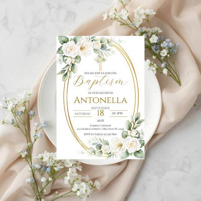 Convite Greenery Baptism Invitation (Criador carregado)