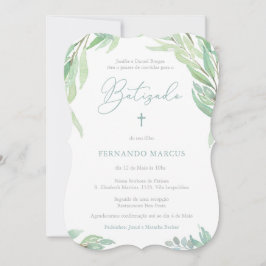 Convite Greenery Baptism Party For Boy em Português