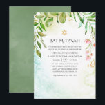 Convite Greenery Bat Mitzvah Cristal Geométrico<br><div class="desc">Convite de bat mitzvah greenery trendy com moldura geométrica dourada e lavagem de aquarela em verde sálvia reversa projetada para ser personalizada rápida e facilmente para os detalhes do seu evento.</div>