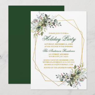 Convite Greenery Berries Feriado Verde Dourado
