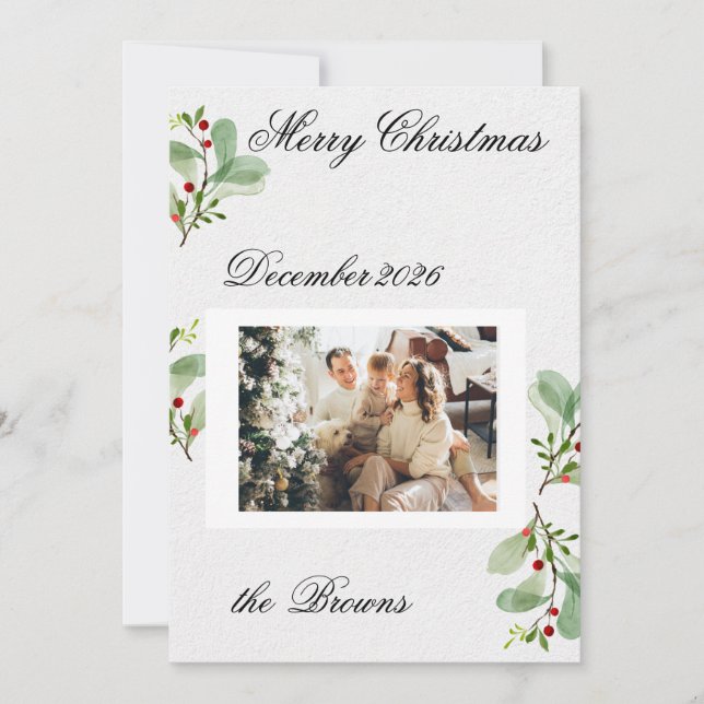 Convite Greenery Berry Christmas Photo Card (Frente)