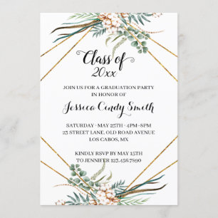 Convite Greenery Boho Classe Geométrica de Graduação de