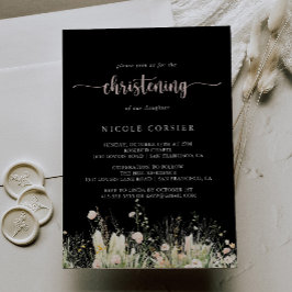 Convite Greenery Boho Wildflower Black Christening