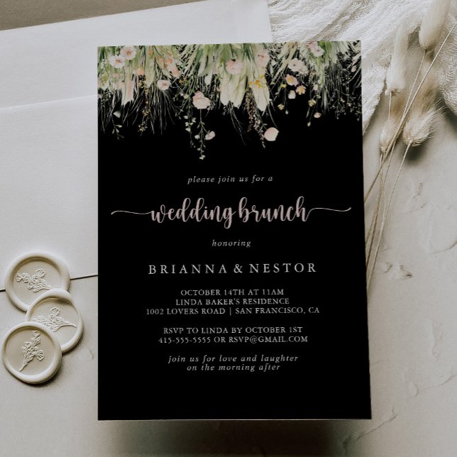 Convite Greenery Boho Wildflower Black Wedch Brunch (Criador carregado)
