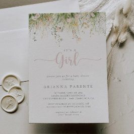 Convite Greenery Boho Wildflower É um Chá de fraldas