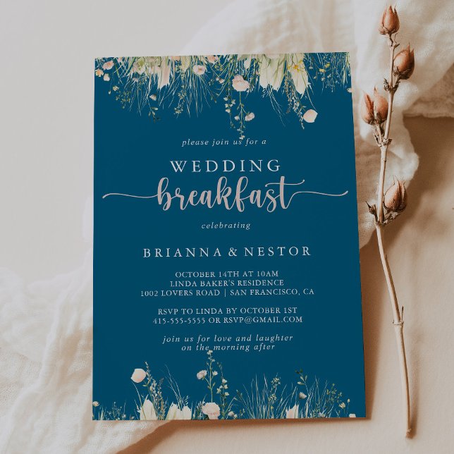 Convite Greenery Boho Wildflower Marinho Casamento Breakfa (Criador carregado)
