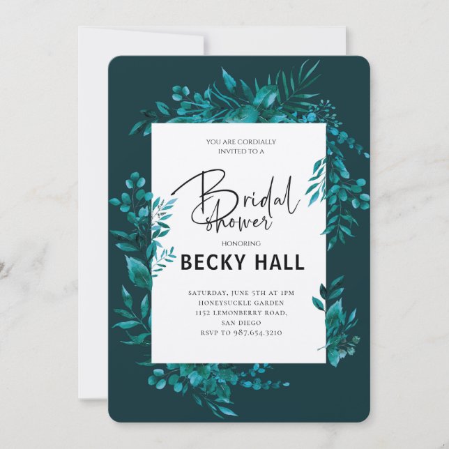 Convite Greenery Border Bridal Shower Invitation (Frente)