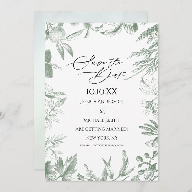 Convite Greenery Botanical Deixa a Data (Frente/Verso)