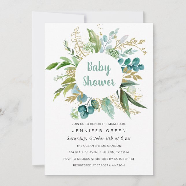 Convite Greenery Botanical Invitation Boy (Frente)