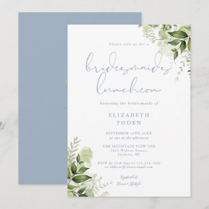 Convite Greenery Bridesmaids Luncheon Dusty Blue