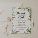 Convite Greenery Calliografia Brunch com o Chá Bride<br><div class="desc">Este brinde de caligrafia verde com o convite para o chá da noiva é perfeito para um chá de casamento moderno. A design apresenta folhas tropicais predominantemente verdes com um toque de flores rosadas.</div>