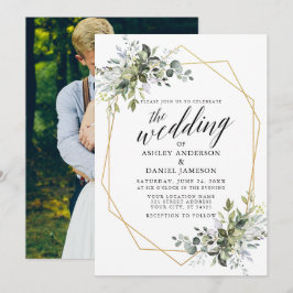 Convite Greenery Calliografia Foto Geométrica Casamento