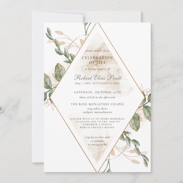 Convite Greenery Celebração Funeral da Vida (Frente)