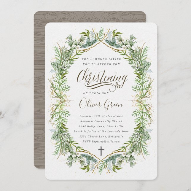 Convite Greenery Christening (Frente/Verso)