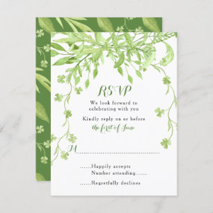 Convite Greenery Clover Floral Wedding RSVP Card