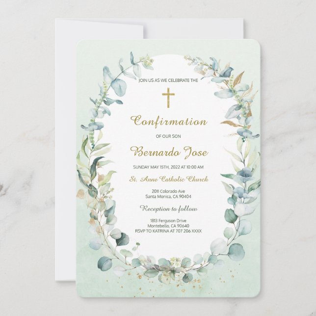 Convite Greenery Confirmation Boy Modelo (Frente)