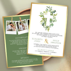 Convite Greenery Cross Casamento Católico Tudo em Um