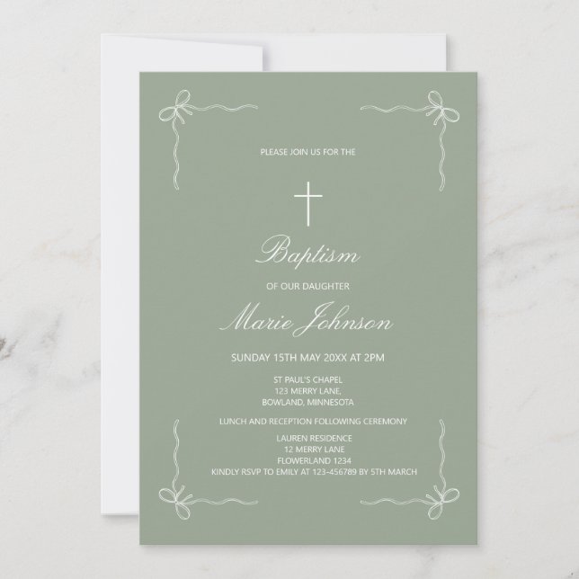 Convite Greenery custom girl modern baptism invitation (Frente)