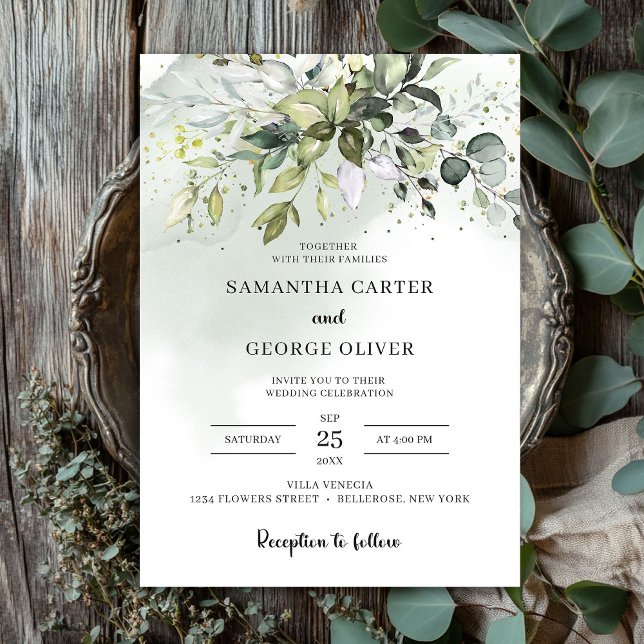 Convite Greenery deixa boho eucalipto personalizado (Greenery leaves boho eucalyptus personalized invitation)