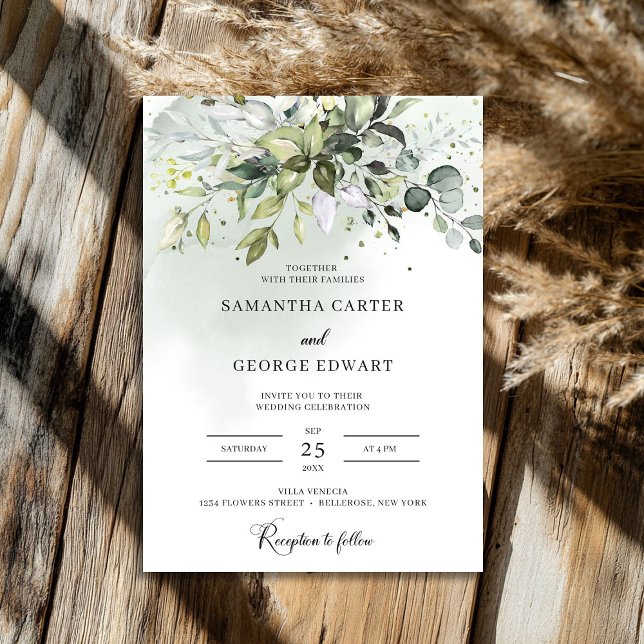 Convite Greenery deixa boho eucalipto personalizado (Greenery leaves boho eucalyptus personalized invitation)
