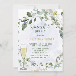Convite Greenery Dusty Blue Wildflower Brunch e Bubble