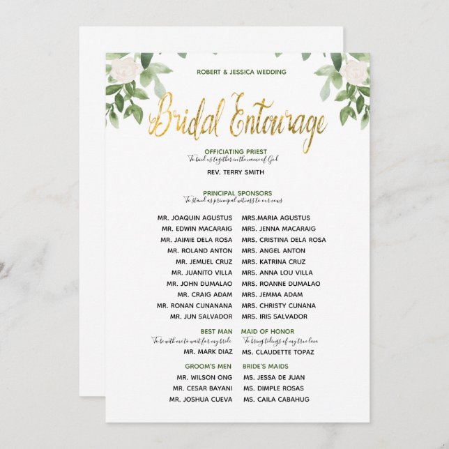 Convite Greenery e Dourada Entourada Simples de Casamento (Frente/Verso)