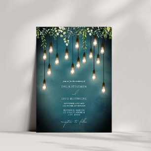 Convite Greenery Edison Lightbulbs Watercolor Casamento
