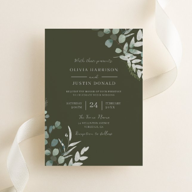Convite Greenery Elegance: Casamento de Oliva de Folha Ver (Criador carregado)