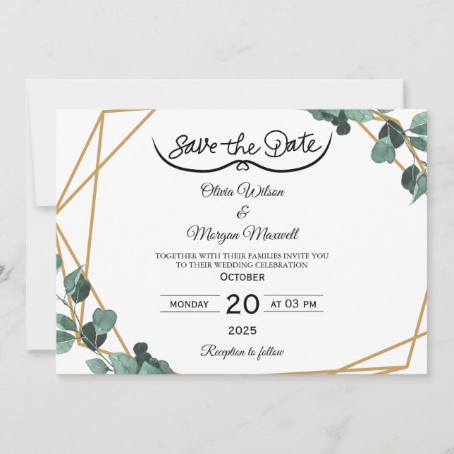 Convite Greenery Elegant Save The Date Invitation (Frente)