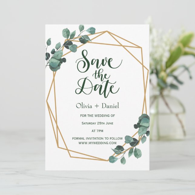 Convite Greenery Elopement Save The Date Invitation (Em pé/Frente)