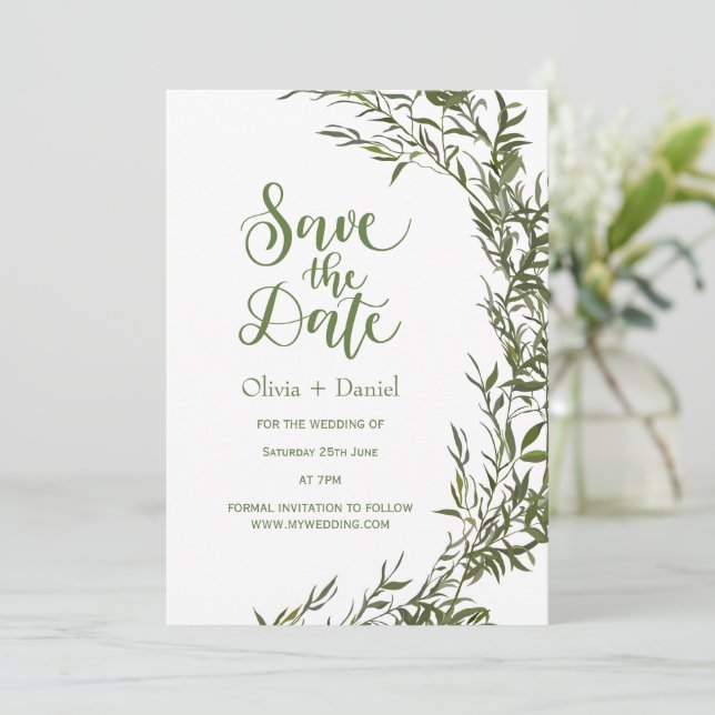 Convite Greenery Elopement Save The Date Invitation (Em pé/Frente)