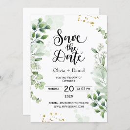 Convite Greenery Elopement Wedding Date Invitation