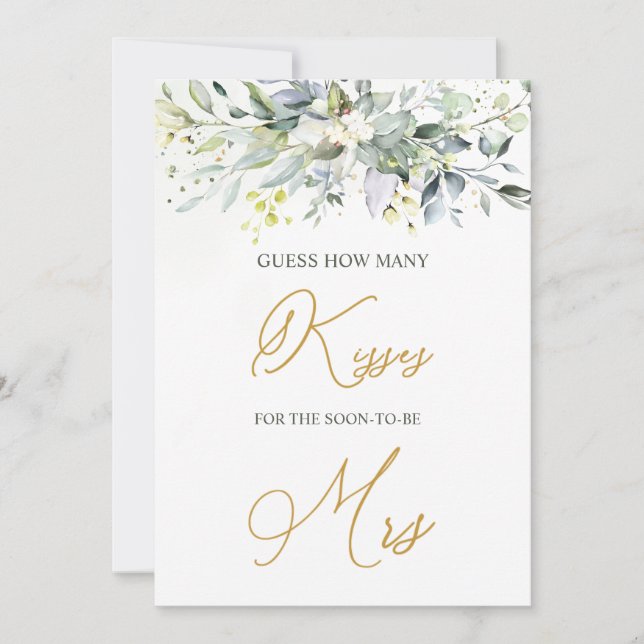 Convite Greenery Eucalyptus Adivinha Quantos Beijos Jogam (Frente)
