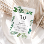 Convite Greenery Eucalyptus Botanic aniversário de 30 anos<br><div class="desc">Este convite de festas botânico de eucalipto verde é perfeito para uma festa de aniversário simples. O design apresenta lindas folhas verdes de eucalipto,  pintadas à mão,  reunidas em buquês elegantes para embelezar seu evento.</div>