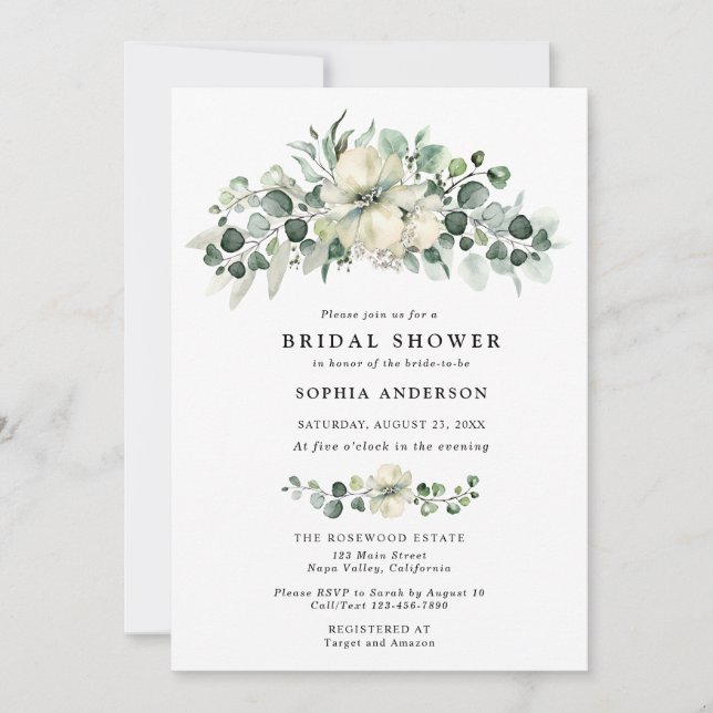 Convite Greenery Eucalyptus Bridal Shower (Frente)