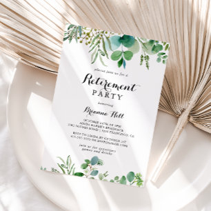 Convite Greenery Eucalyptus Calligraphy Retirement Party