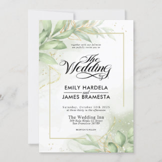 Convite Greenery Eucalyptus Deixa Casamento Dourado De Aqu