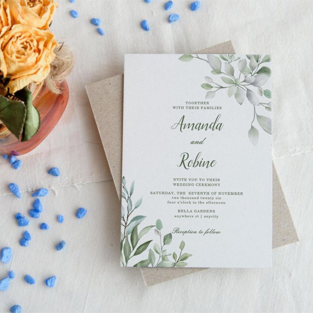 Convite Greenery Eucalyptus Deixa Casamento Elegante (Criador carregado)
