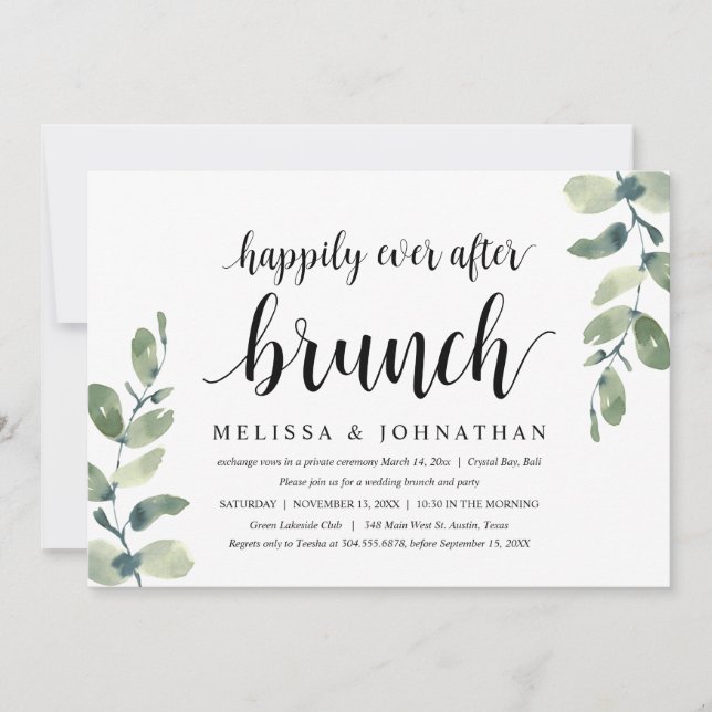 Convite Greenery Eucalyptus, Elopement Brunch (Frente)